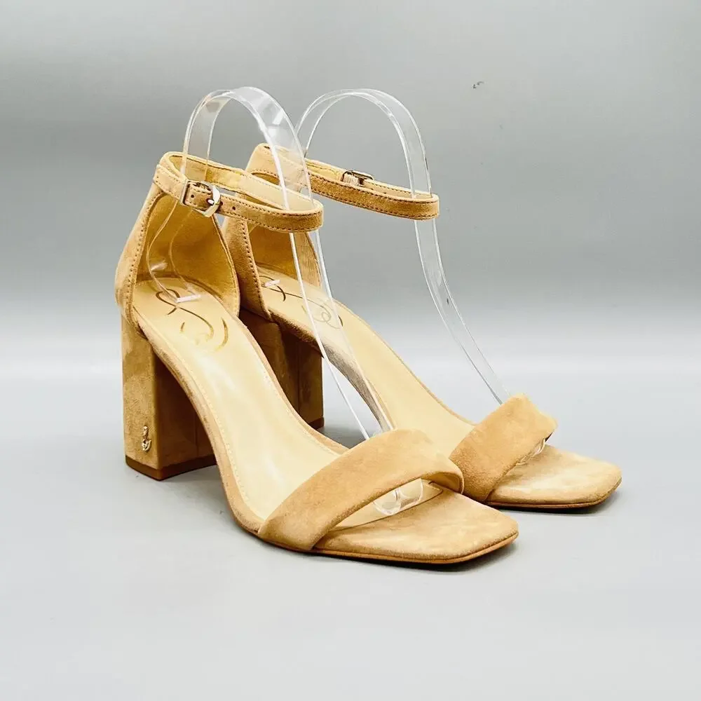 Sam Edelman Sandals Womens 8 Beige Suede Ankle Strap Block Heel Yara Shoes